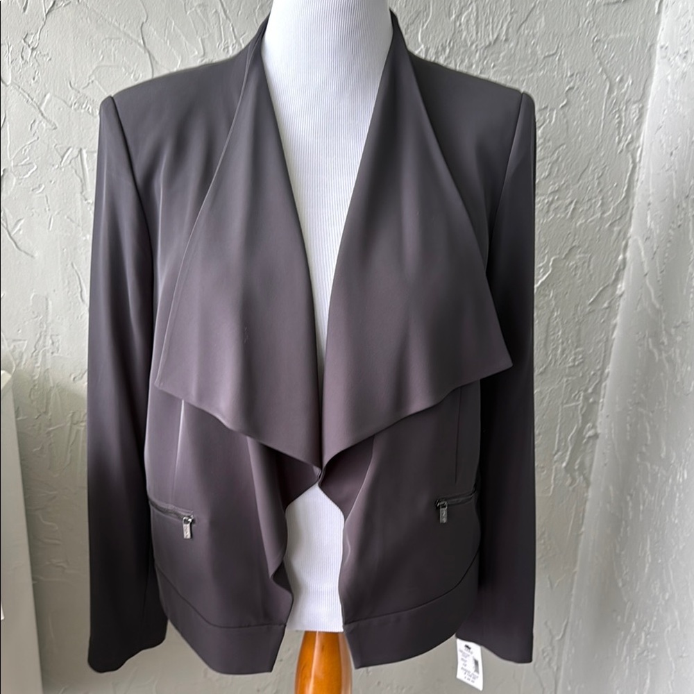NWT, Calvin Klein Gray Blazer with Waterfall Collar